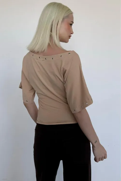 Daş reňkli off shoulder metal detally gyz-gelin bluzkasy MG2671 - 34182291 — surat 3/6
