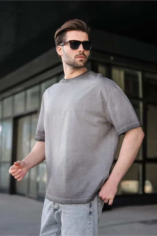 Gara 100% pagta tegelek ýakaly oversize erkek adam futbolkasy E7177 - 34182558