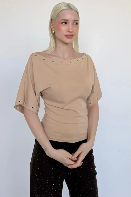 Daş reňkli off shoulder metal detally gyz-gelin bluzkasy MG2671 - 34182291 — surat 6/6