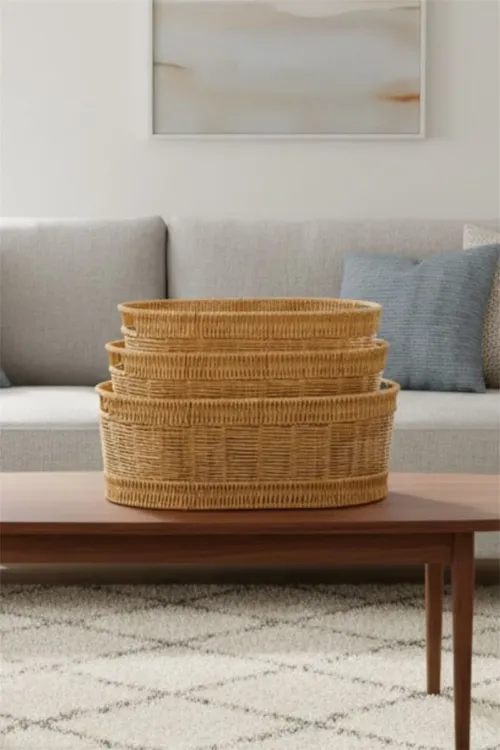 3-li 6066 rattan örülen süýri hödür-kerem sebet toplumy – 3 ölçegli rattan sebet polotense goýulýan bezegli - 34183160