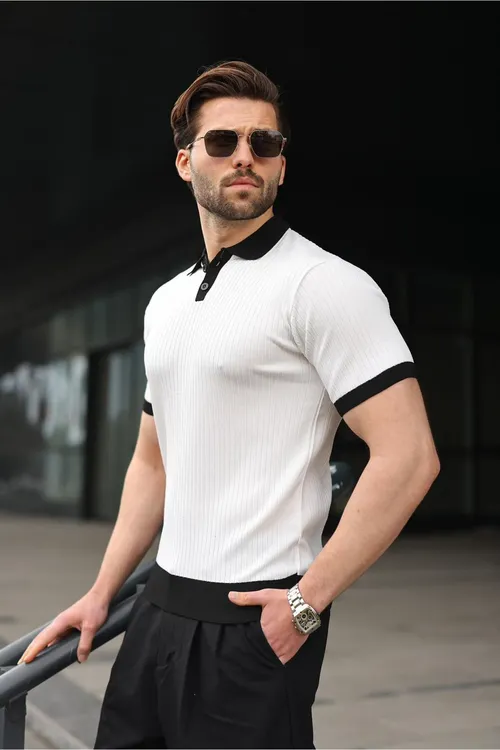 Ak polo ýakaly triko erkek adam futbolkasy E7471 - 34182454