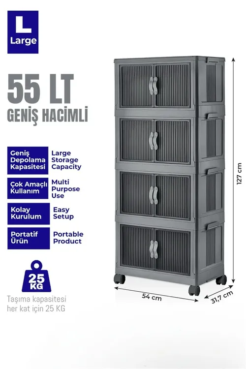 Antrasit 4-li göçme eplenýän şkaf 3003 – tigirli şkaf, köp maksatly gapakly düzüji - 34183148