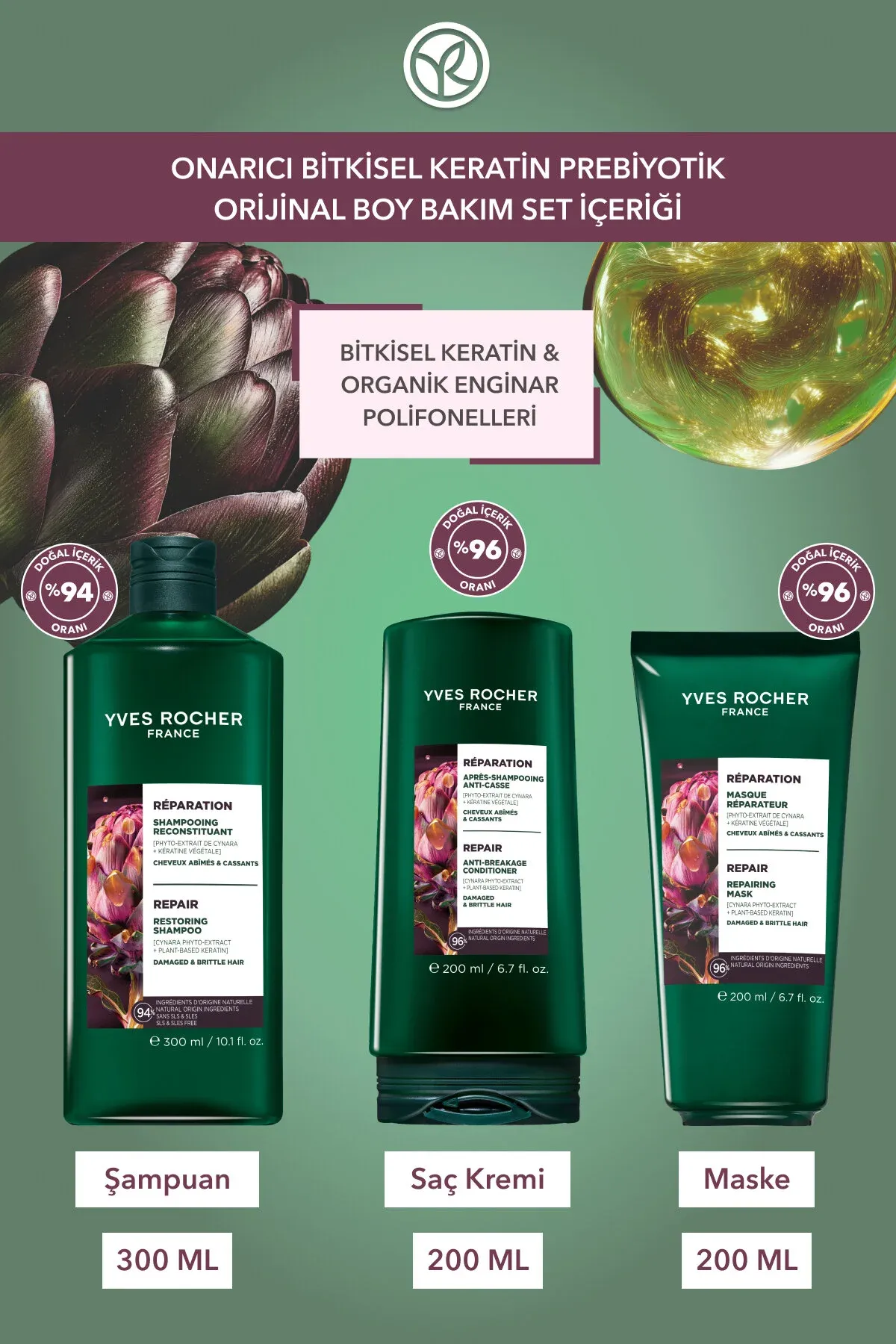 Dikeldişi ösümlik keratinli prebiotik original ölçegli ideg toplumy - Şampun 300 ml, saç kremi 200 ml we maska - 34267198 — surat 2/3