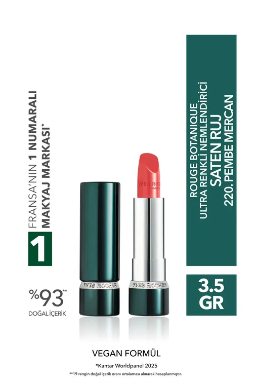 Rouge Botanique Ultra reňkli nemlendiriji saten pomada — 200 Gülgüne merjen — Vegan — 3.5 g - 34267174