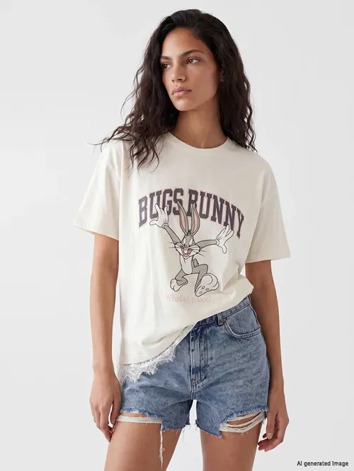 Zenanlar üçin 100% pagtadan tikilen, Bugs Bunny nagyşly futbolka - 35801608 - 36716636 | Ref: 187493