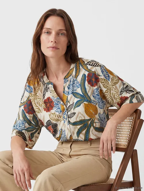 Açyk ýaka gülli Oversize bluzka - 34319262 - 36616963 | Ref: 187228