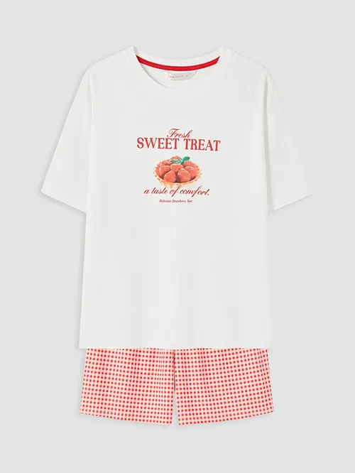 Zenanlar üçin suratly şortly pijama - 36019174