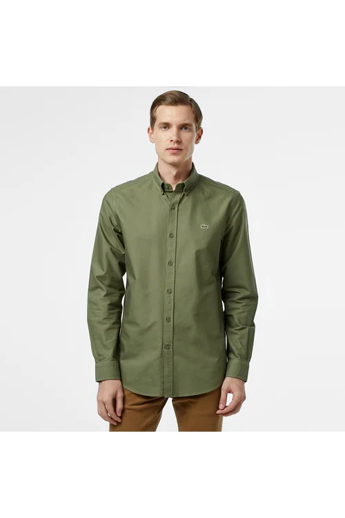 Erkekler üçin haki reňkli Slim Fit köýnegi - 36483046