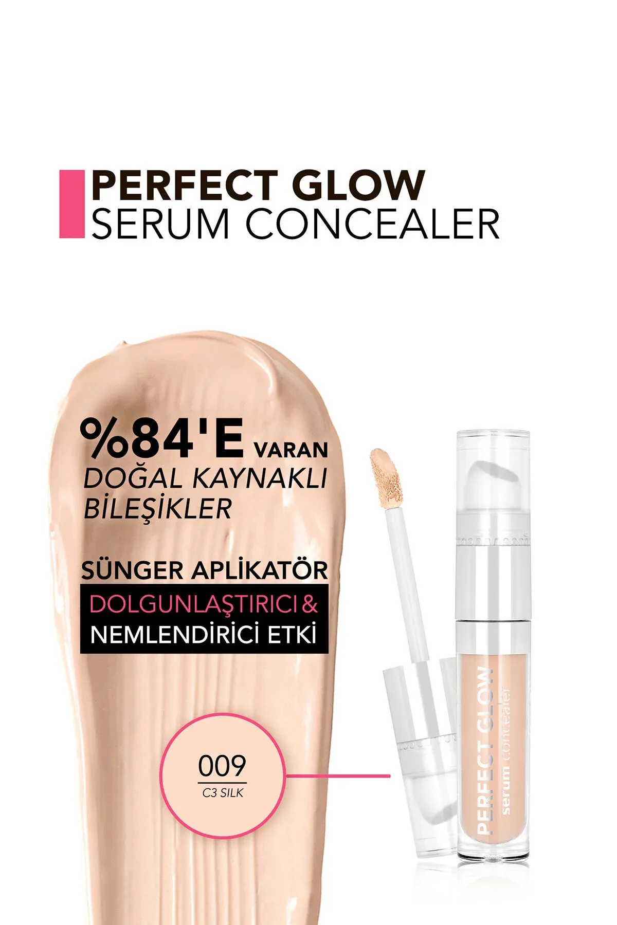 Çyglandyryjy güýçli ýapyjy häsiýetli gubkaly applikatorly konsiler Perfect Glow Serum - 009 C3 Silk - 36518201 — surat 3/4
