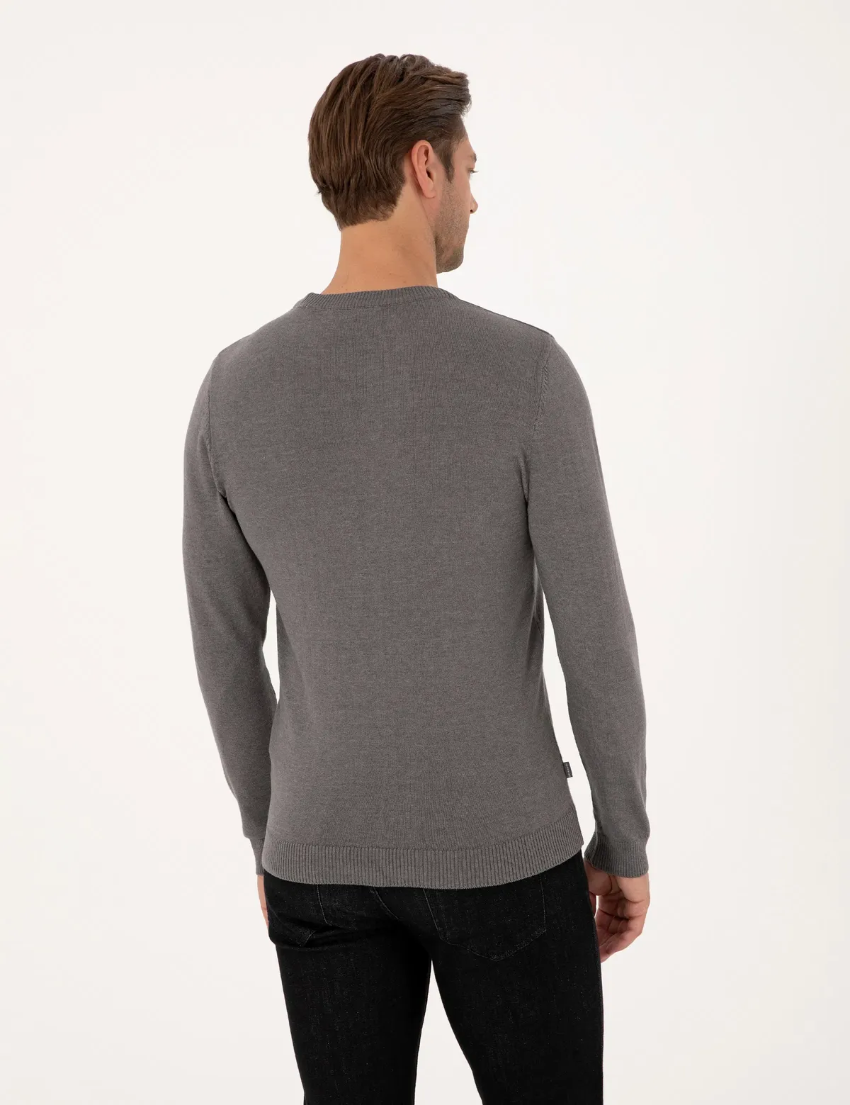 Slim Fit çal melanj ýönekeý jemper - 28854681 — surat 5/7