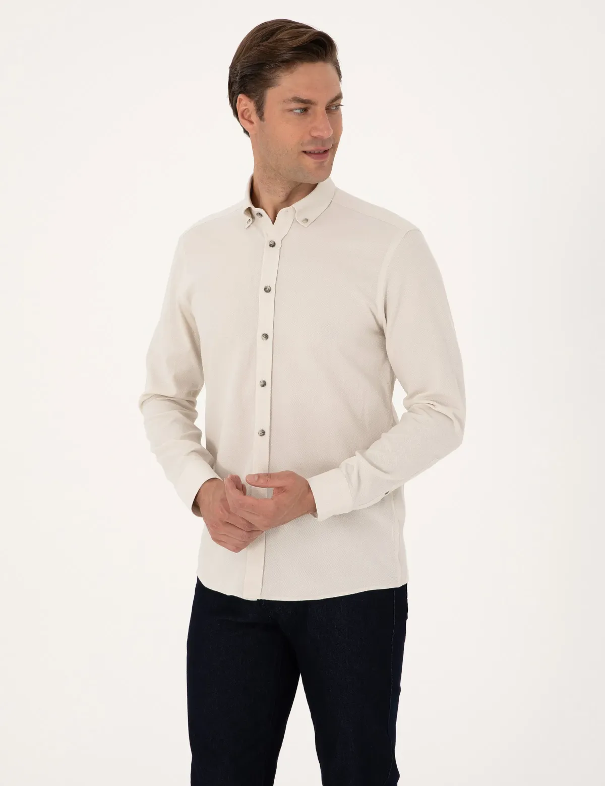 Sarymtyl-mele uzyn ýeňli köýnek Slim Fit - 28854809 — surat 3/7