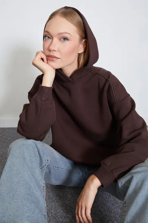 3 Ýüplük Nervürlü Kapuşonly Giň Sweatshirt - 37022065 — surat 4/8