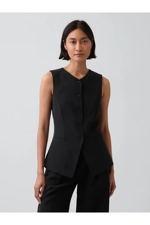 Gyz-gelin Gara High- Neck Longline Žilet - 37022977