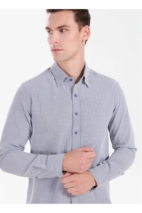 Gara-gök Erkek Ilikli Slim Fit Çyzykly Köýnek Ace201271103 - 37116363