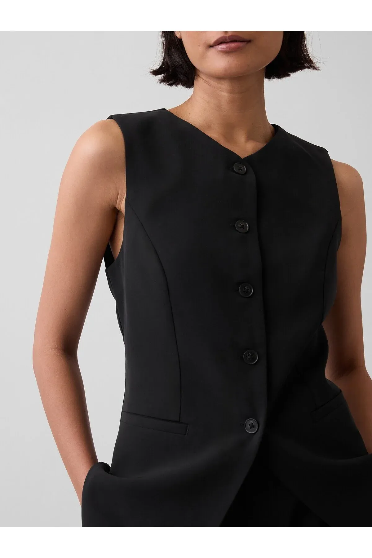 Gyz-gelin Gara High- Neck Longline Žilet - 37022977 — surat 2/4