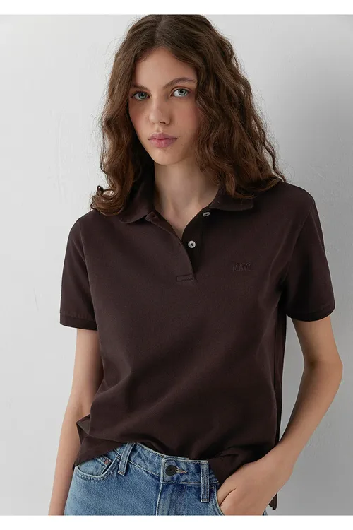 Logo Şekilli Goňur Polo Tişört Regular Fit/ Adaty Biçim 1614192- 70240 - 37006075