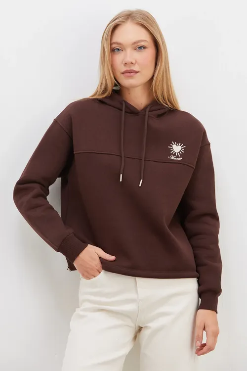 3 Ýüplük Ýürek Nagyşly Kapuşonly Stoperli Sweatshirt - 37016753