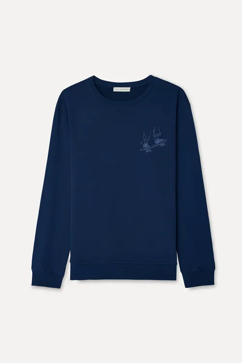 Erkek Gara-gök Nagyşly Comfort Fit Tegelek Ýaka Sweatshirt - 37012596