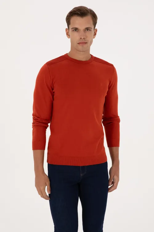 Erkek Slim Fit Tegelek Ýaka Kiremit Basic Jempir 50307779- Vr031 - 37039844