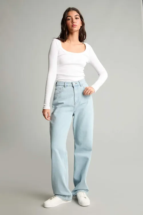 90' S Wide Leg Beýik Bil Boru Topuk Jean Balak H9777ax26au - 37005626