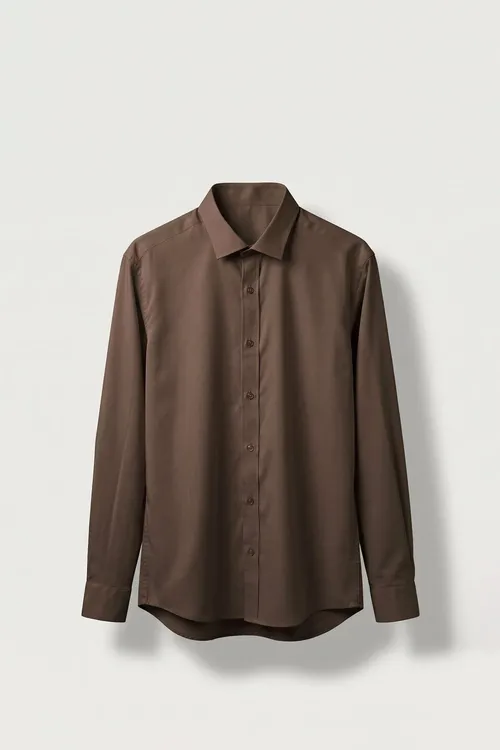 Erkek Slim Fit Pagta Klassik Ýaka Ýeňli Köýnek Goňur - 37121247