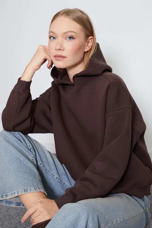 3 Ýüplük Nervürlü Kapuşonly Giň Sweatshirt - 37022065 — surat 2/8