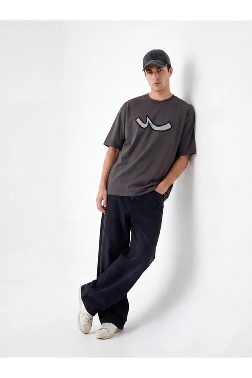 Relaxed Fit Sign Şekilli Goýy-çal T- Shırt - 37011206