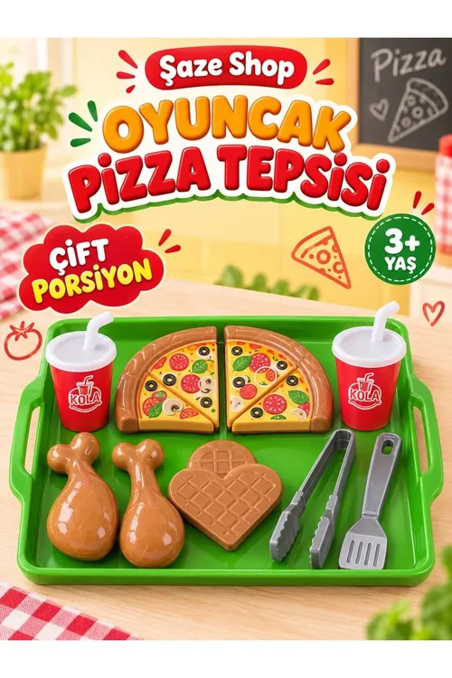 Şaze Shop Oyuncak Pizza Tepsisi Iki Porsiyon Içecekli Servis We Mutfak Oyun Seti 3+ Ýaş - 37121013