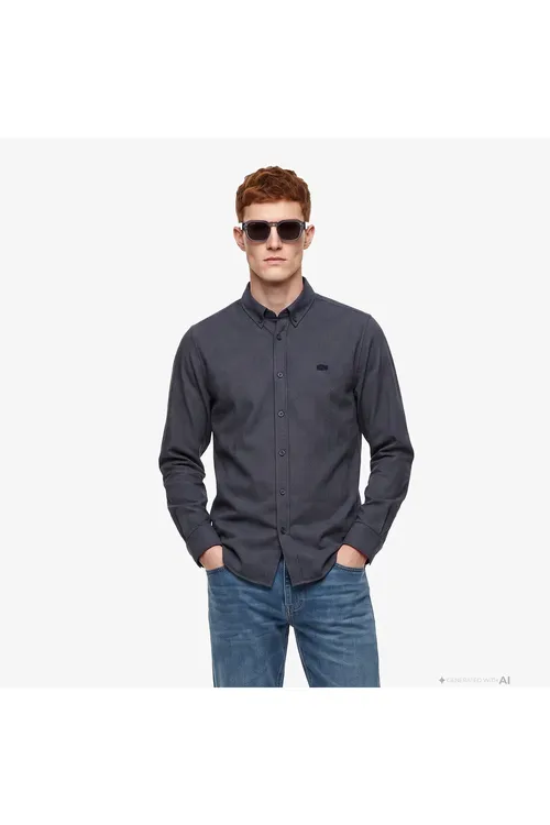 Erkekler üçin ilbirli garamtyl-gök köýnek Regular Fit - 37005055