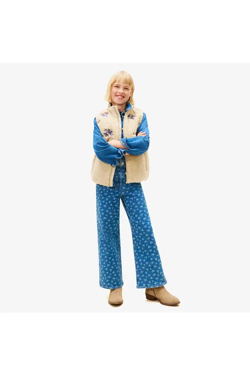 Mabel Wide Leg Flower Aop Jeans Çaga Gök Balak - 37043748