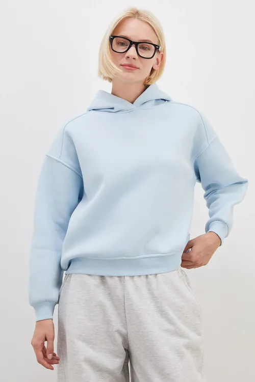 3 Ýüplük Nervürlü Kapuşonly Giň Sweatshirt - 37019477 — surat 2/7