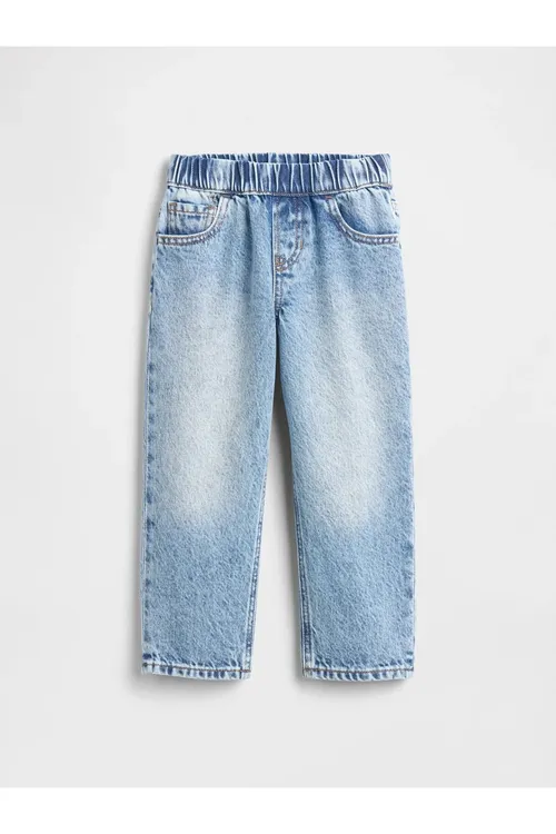 Gök reňkli, beli rezinli (pull-on) baggy jins balagy - 34184954