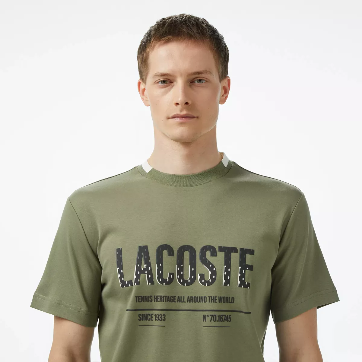 Haki reňkli tegelek ýakaly Lacoste erkek futbolkasy - 28861124 — surat 2/4